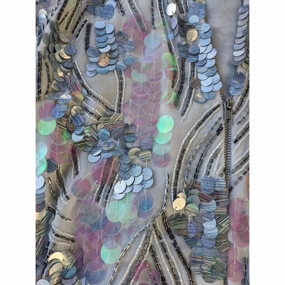 ASOS Pink Irridescent Sequins & Beaded White Bomber Jacket, Size 0 / 2 - Picture 8 of 11